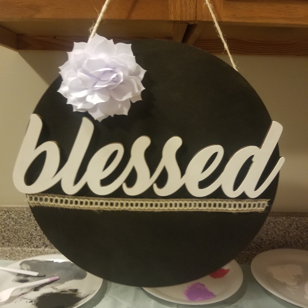 Blessed home decor wall art with flower bow.